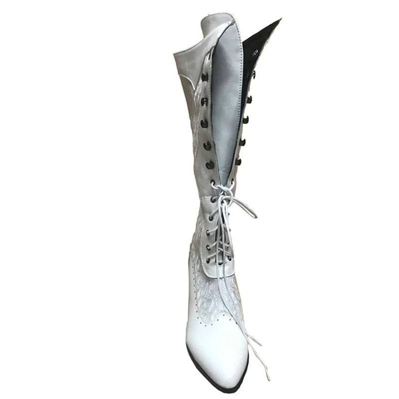 Retro Women Boots Autumn Winter Sexy Shoes Woman Lace-up Pointed Toe Low Heels Mid-calf Boots for Women Custom 34-43  WSH3450
