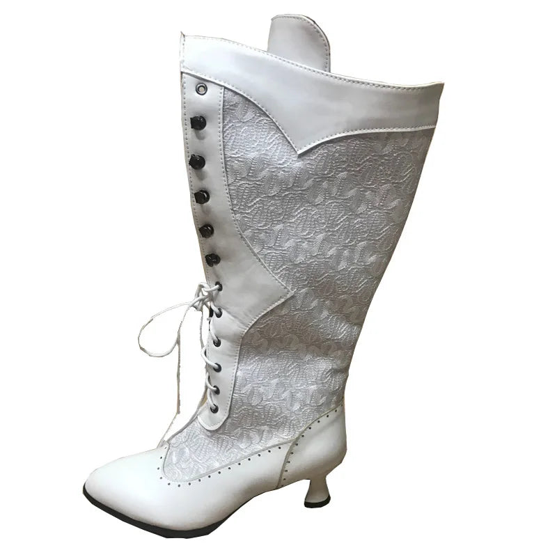 Retro Women Boots Autumn Winter Sexy Shoes Woman Lace-up Pointed Toe Low Heels Mid-calf Boots for Women Custom 34-43  WSH3450