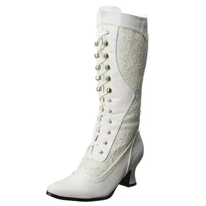 Retro Women Boots Autumn Winter Sexy Shoes Woman Lace-up Pointed Toe Low Heels Mid-calf Boots for Women Custom 34-43  WSH3450