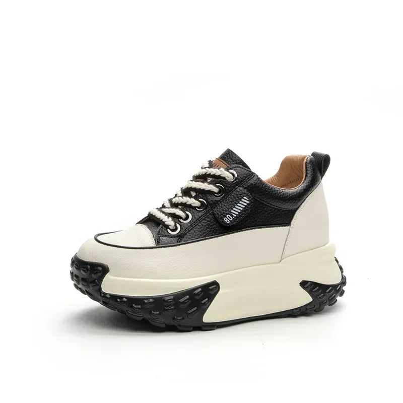 Fujin 3 inch 7cm Genuine Leather Platform Wedge Fashion Women fall winter Chunky Sneakers Heel Shoes Breathable Comfortable