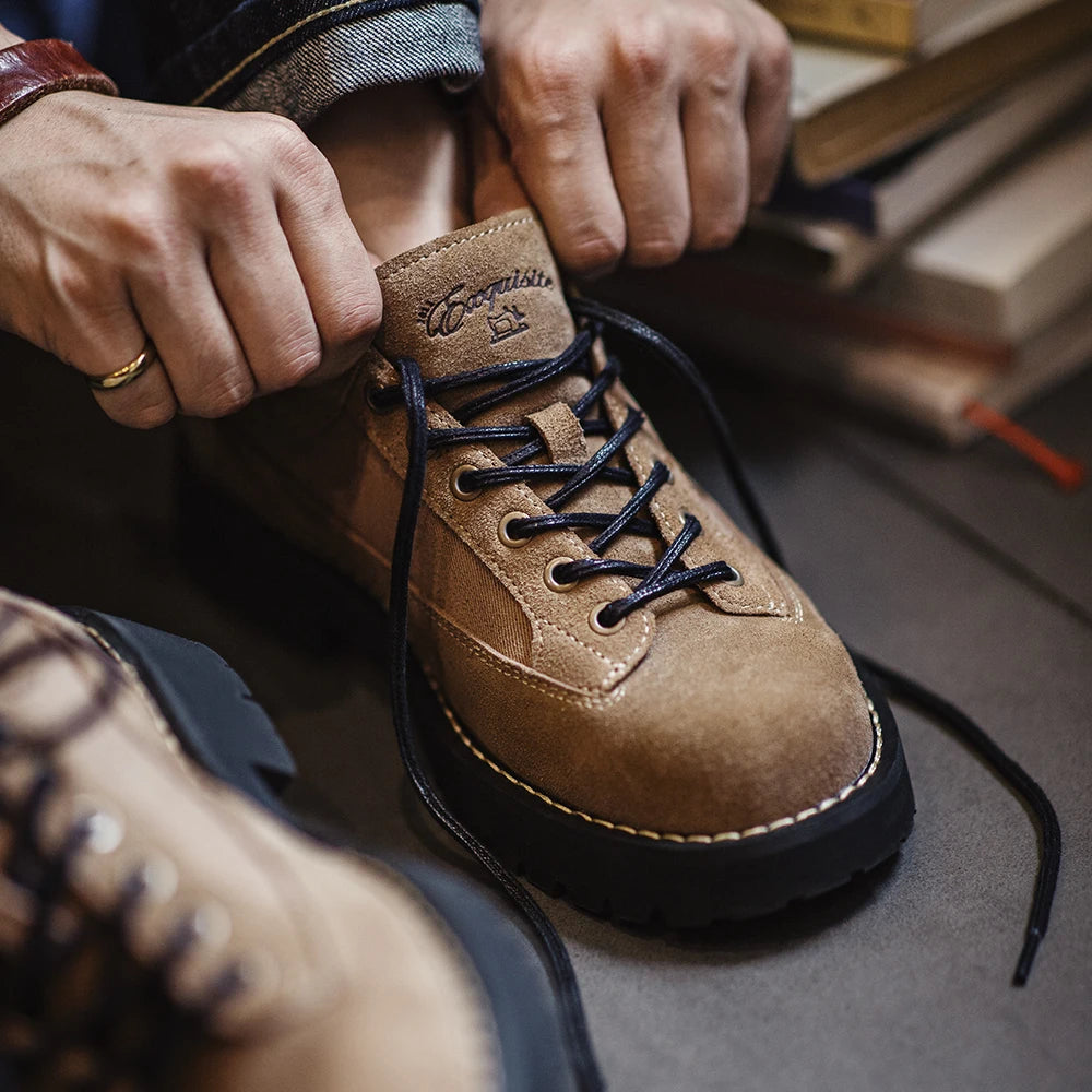 Maden Vintage Cow Shoes Lace-up Thick-soled Low-cut Work Shoes Casual Shoes for Men's Fall and Winter Dress Shoes
