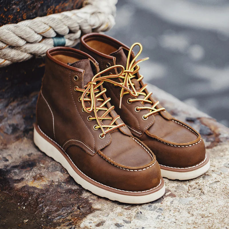 Maden Vintage 875 Genuine Ankle Boots Crazy Horse Leather Round Toe Durable High-Top Lace-Up Boots for Fall Winter Work Shoes