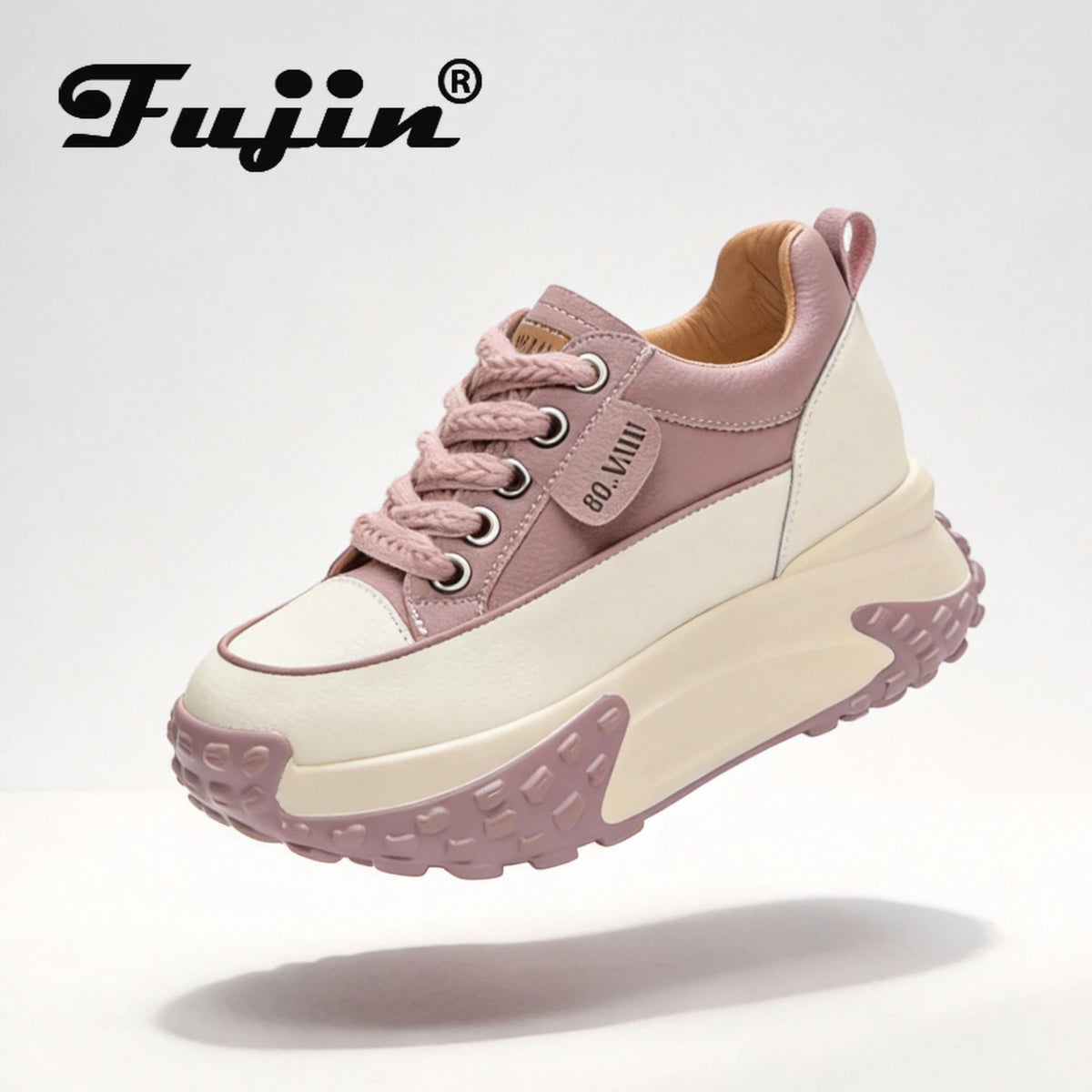 Fujin 3 inch 7cm Genuine Leather Platform Wedge Fashion Women fall winter Chunky Sneakers Heel Shoes Breathable Comfortable