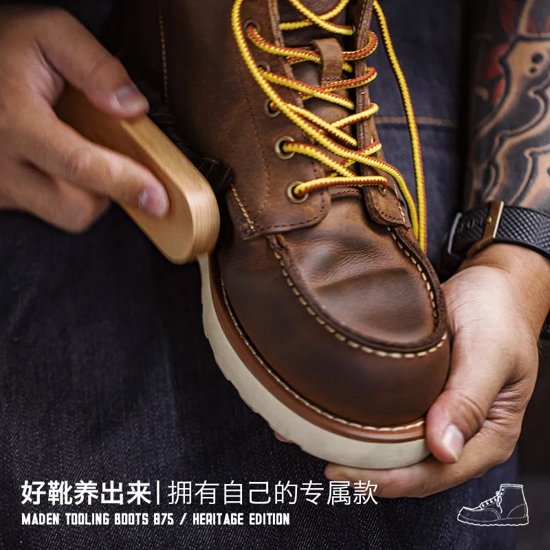 Maden Vintage 875 Genuine Ankle Boots Crazy Horse Leather Round Toe Durable High-Top Lace-Up Boots for Fall Winter Work Shoes