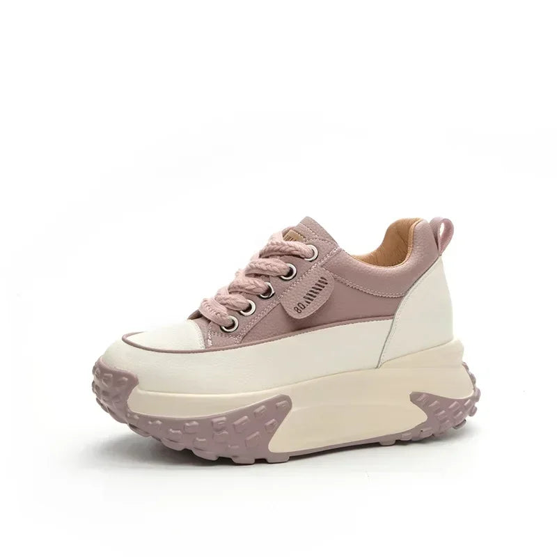 Fujin 3 inch 7cm Genuine Leather Platform Wedge Fashion Women fall winter Chunky Sneakers Heel Shoes Breathable Comfortable