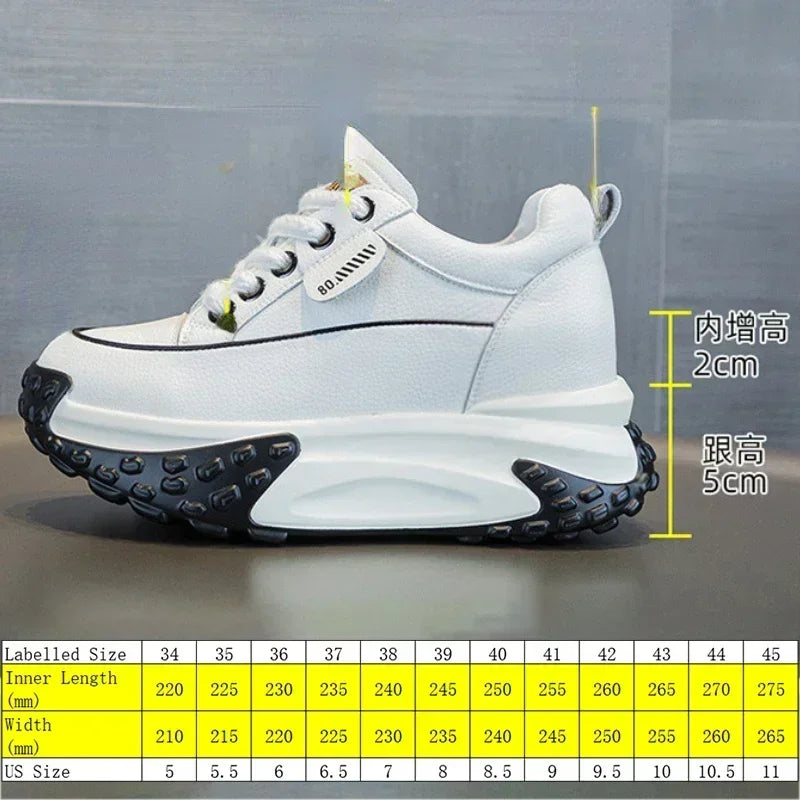 Fujin 3 inch 7cm Genuine Leather Platform Wedge Fashion Women fall winter Chunky Sneakers Heel Shoes Breathable Comfortable
