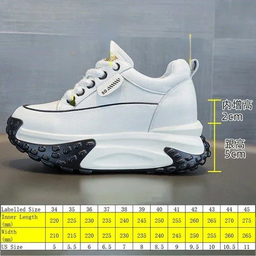 Fujin 3 inch 7cm Genuine Leather Platform Wedge Fashion Women fall winter Chunky Sneakers Heel Shoes Breathable Comfortable
